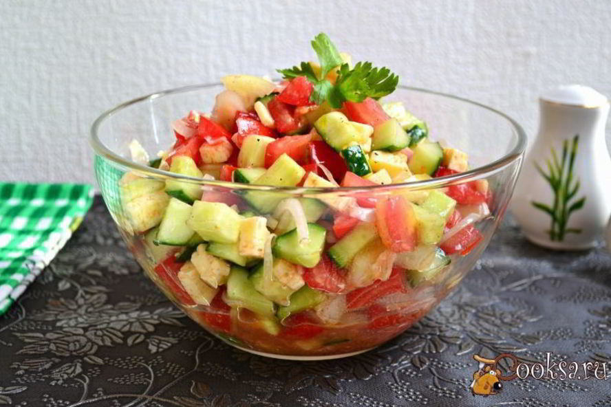 Рецепт салата с брынзой и помидорами