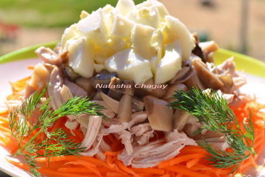 Рецепт салата с курицей и маринованными грибами