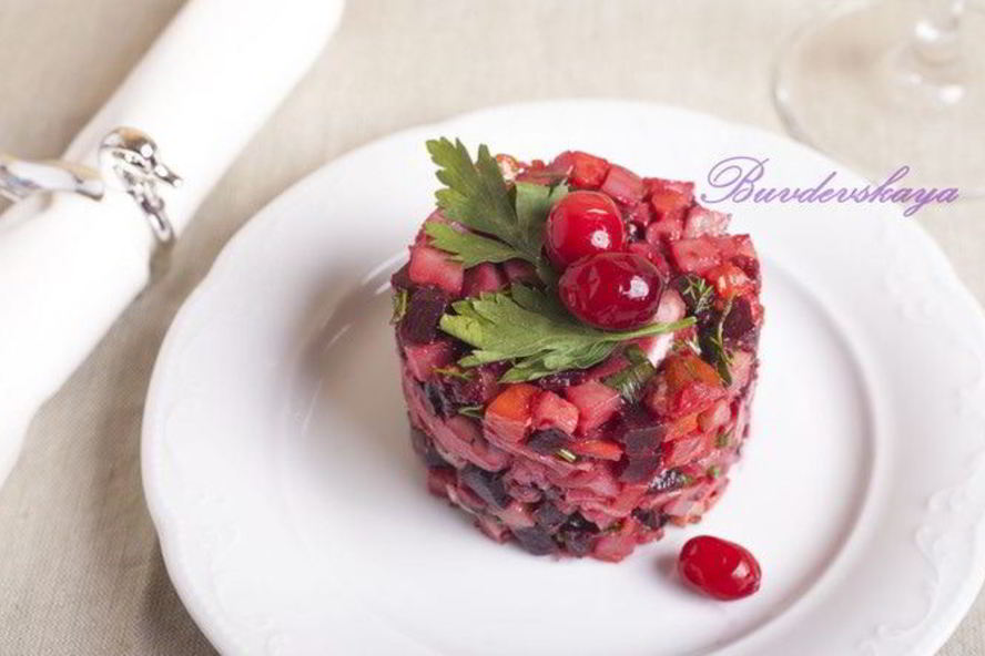 Рецепт винегрета из запеченных овощей с копченой курицей