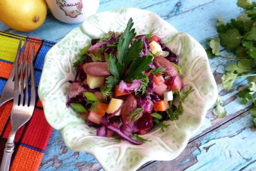 Рецепт винегрета с фасолью и краснокочанной капустой