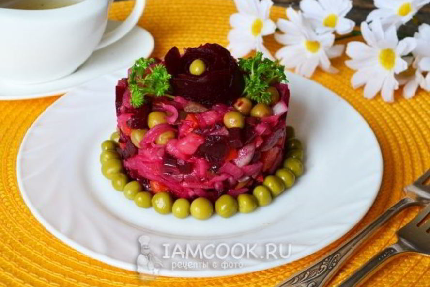 Рецепт винегрета с горошком и капустой
