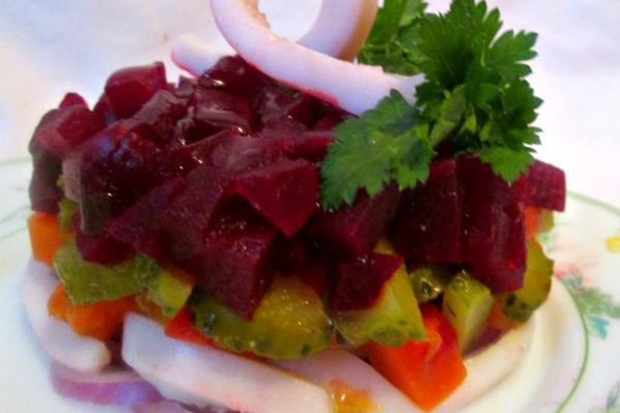 Рецепт винегрета с кальмарами