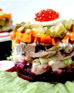 Винегрет с телятиной, сельдью, яблоком и свеклой