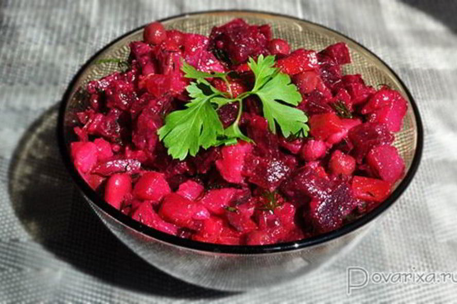 Рецепт винегрета с запеченной свеклой и фасолью