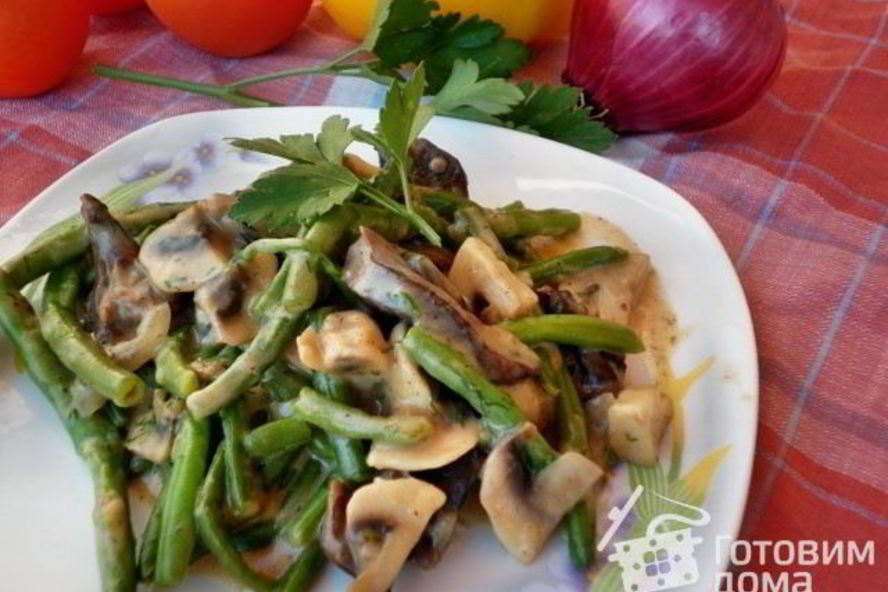 Рецепт сердца с грибами и стручковой фасолью под бешамель