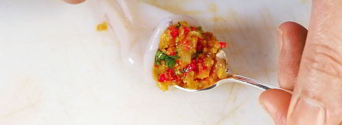 фаршированные кальмары на тартаре из томатов. Шаг 4