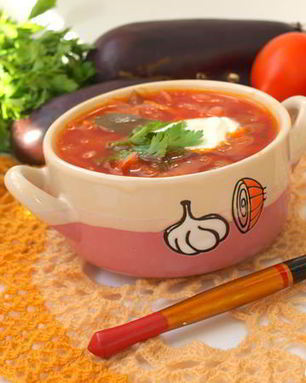 Постный борщ с баклажанами