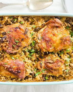 Дикий рис с курицей и грибами на курином бульоне