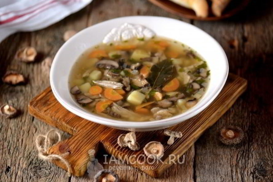 Рецепт грибного супа на курином бульоне