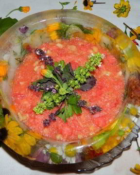 Арбузный гаспачо в ледяной тарелке