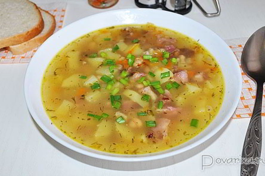Рецепт картофельно-фасолевого суп с копченостями