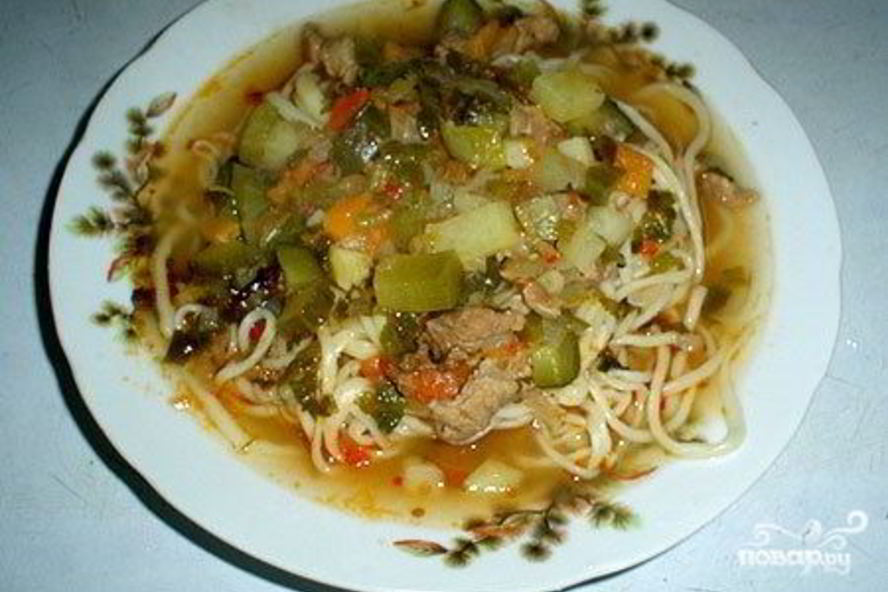 Рецепт лагмана с солеными огурцами