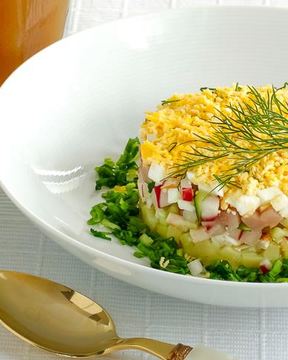 Классическая окрошка на квасе с языком