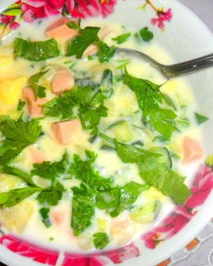 Окрошка на кефире с лимоном