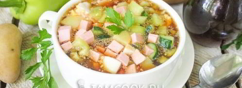 окрошка на квасе с колбасой и болгарским перцем. Шаг 11