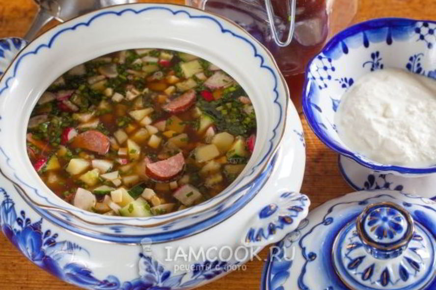 Рецепт окрошки на квасе с полукопченой колбасой