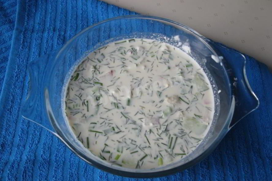 Рецепт окрошки на воде с уксусом и майонезом