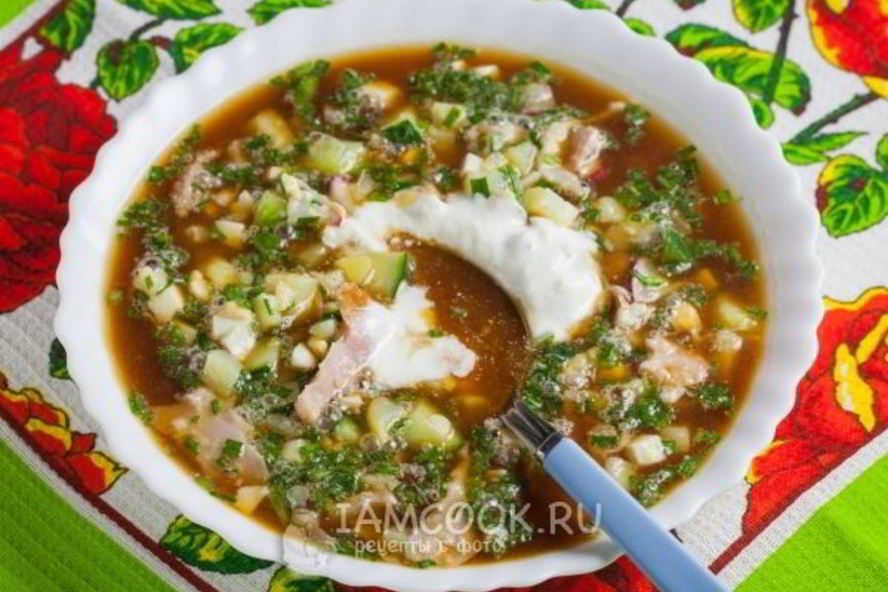 Рецепт окрошки с копченой курицей