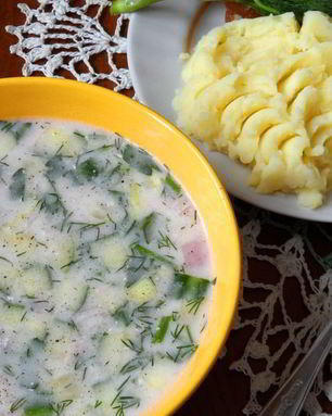 Окрошка с вареной колбасой