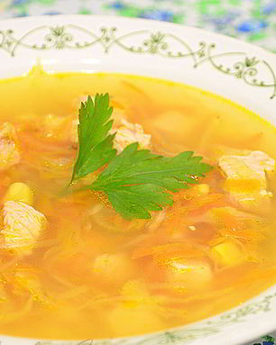 Куриный суп с овощами и сметаной