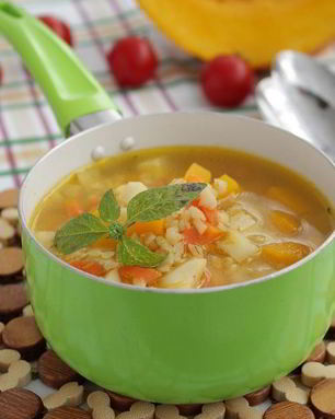 Похлебка с тыквой, грибами и булгуром