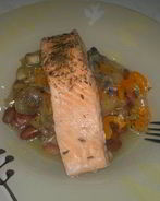 Рыбно-бобовая похлебка со сладким перцем и лесными грибами