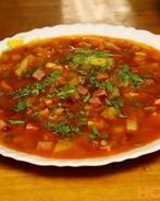 Рассольник с колбасой и копченостями