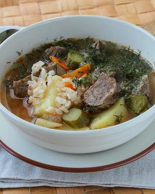 Рассольник с нешлифованным рисом