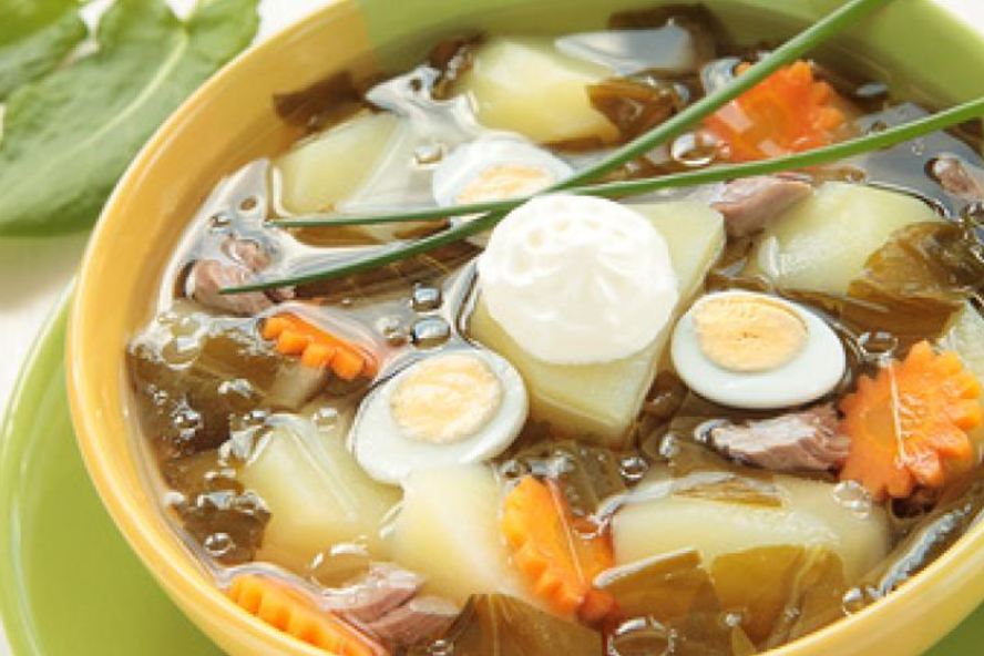 Рецепт зеленых щей с щавелем и перепелиными яйцами