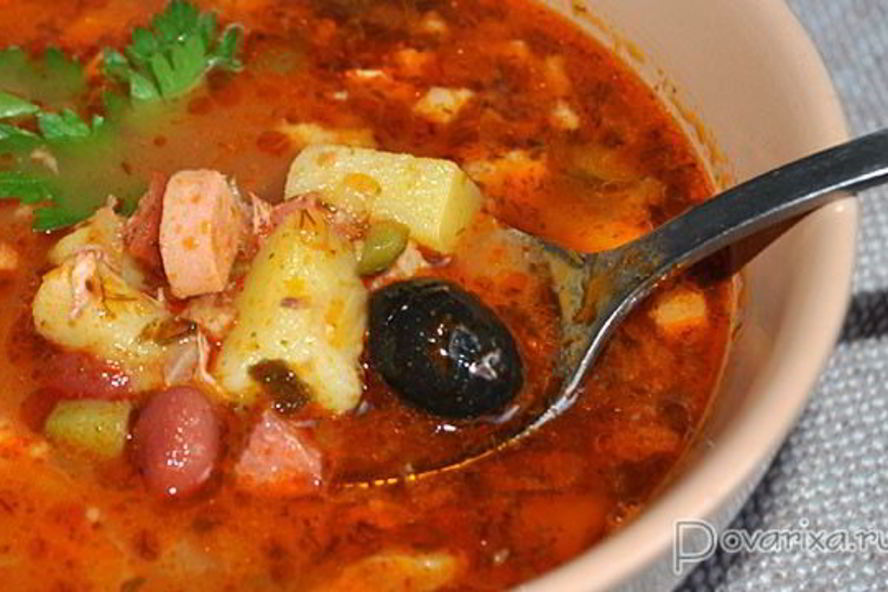 Рецепт мясной солянки с фасолью