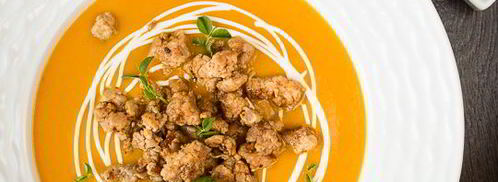 тыквенный суп-пюре с жареным острым фаршем. Шаг 15