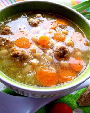 Суп с фрикадельками и фасолью