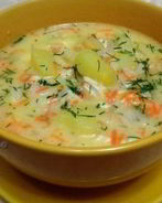 Сырный суп с куриным филе и рисом