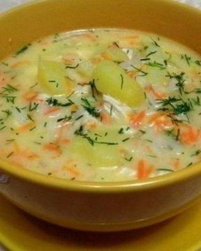 Сырный суп с куриным филе и рисом