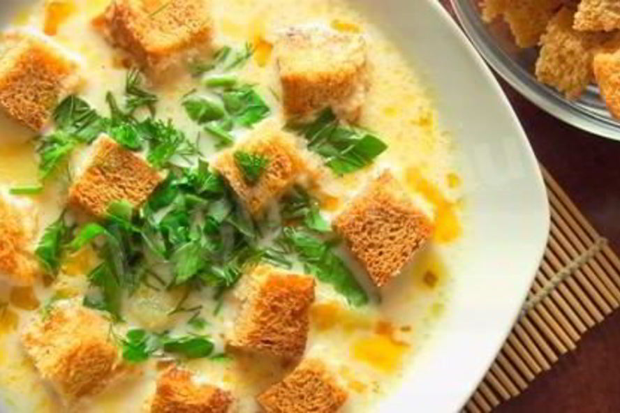 Рецепт сырного супа с курицей и сухариками