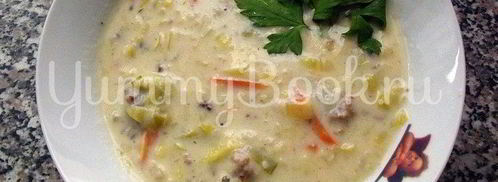 сырный суп с луком пореем в мультиварке. Шаг 7