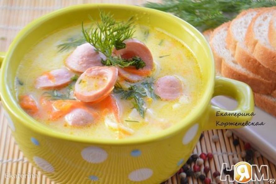 Рецепт сырного супа с сосисками