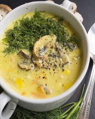 Сырный суп со свежими грибами