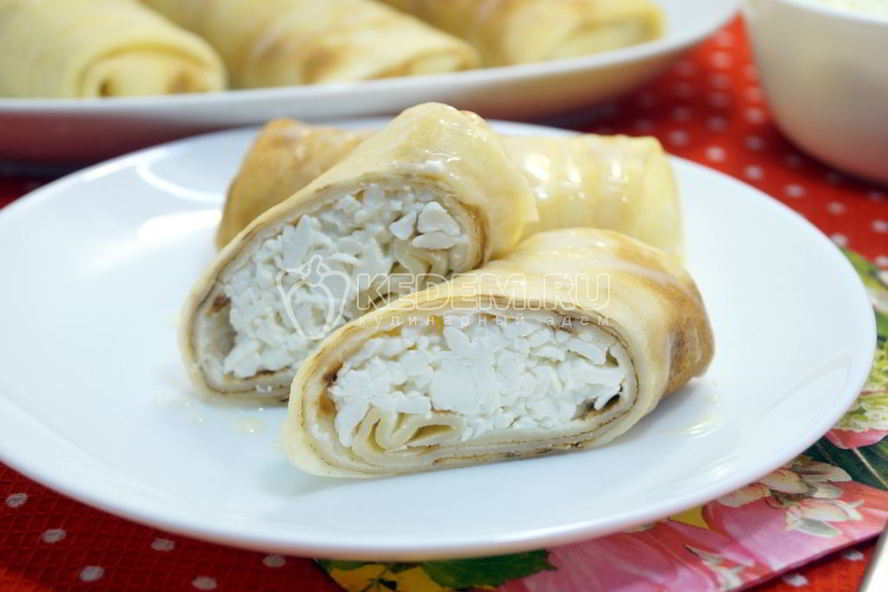 Рецепт блинов с творогом и сгущенкой