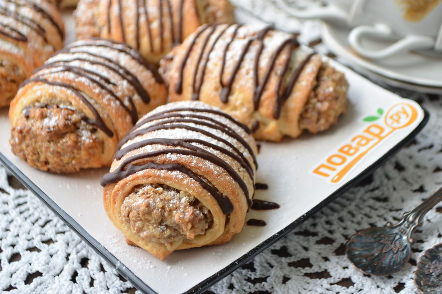 Рецепт ореховых рулетиков из творожного теста