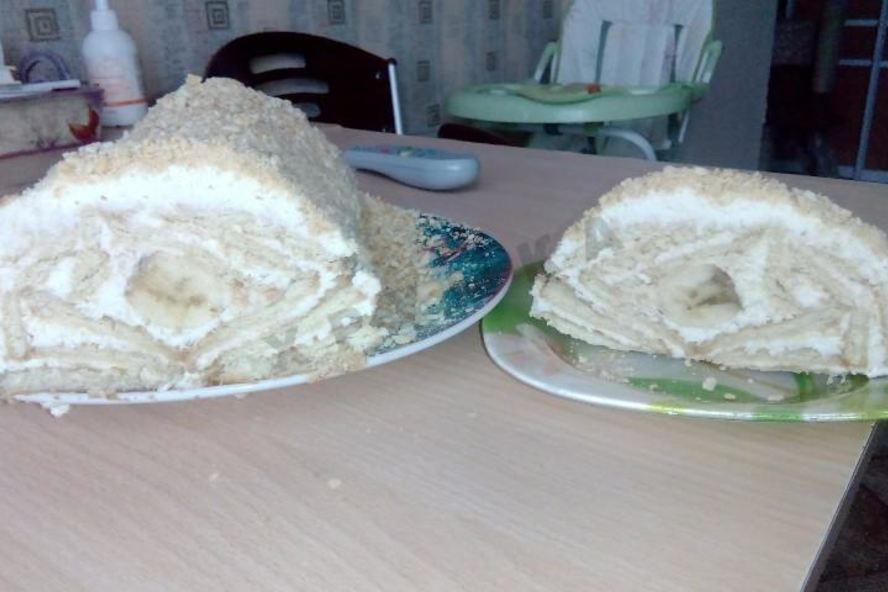 Рецепт торта творожного домик из печенья с бананом