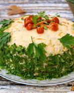 Закусочный блинный торт с шампиньонами