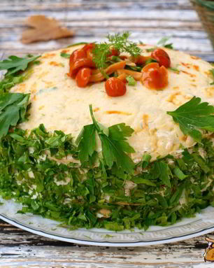 Закусочный блинный торт с шампиньонами