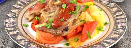 обжаренные свиные ребрышки с аджикой и овощами al dente. Шаг 7