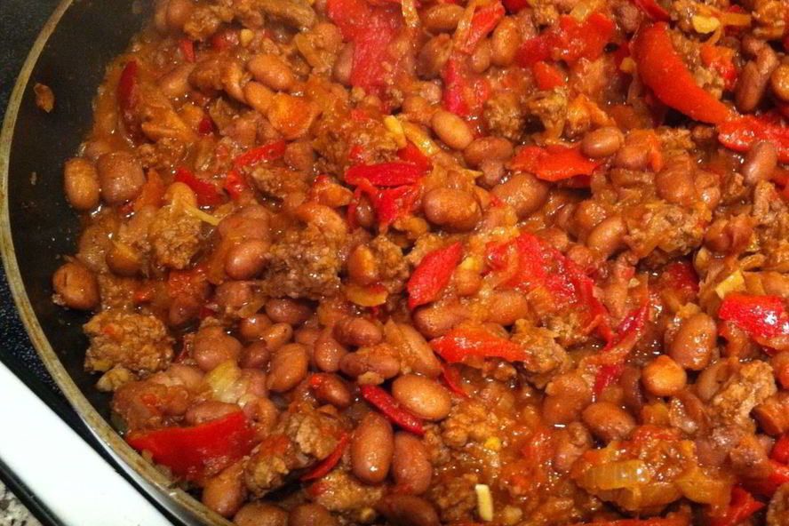 Рецепт фасоли с фаршем и лечо