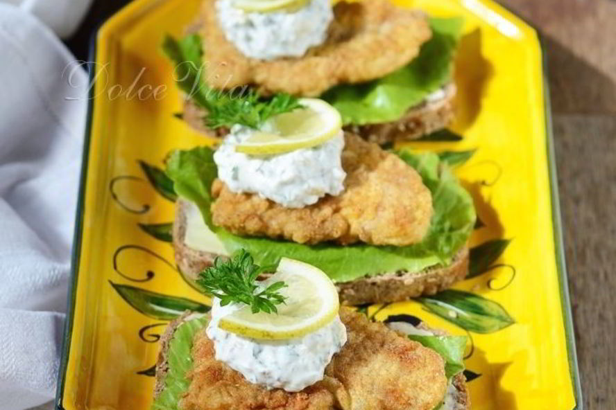 Рецепт датского бутерброда с жареным рыбным филе