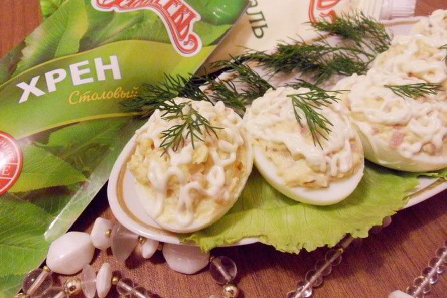 Рецепт яиц, фаршированных ветчиной и хреном