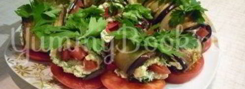 канапе-рулетики из баклажанов с сыром и помидорами. Шаг 17