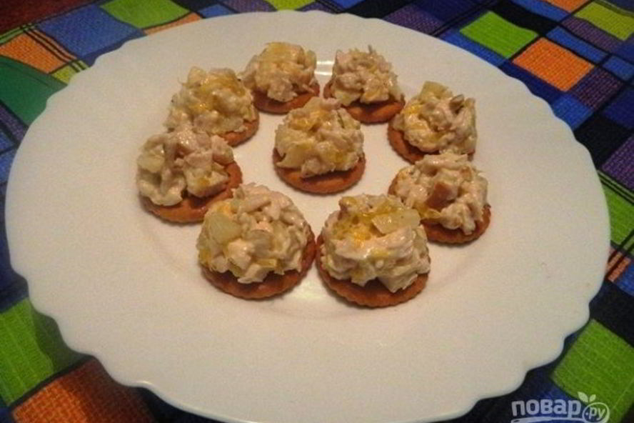 Рецепт канапе с ананасами, курицей и апельсинами