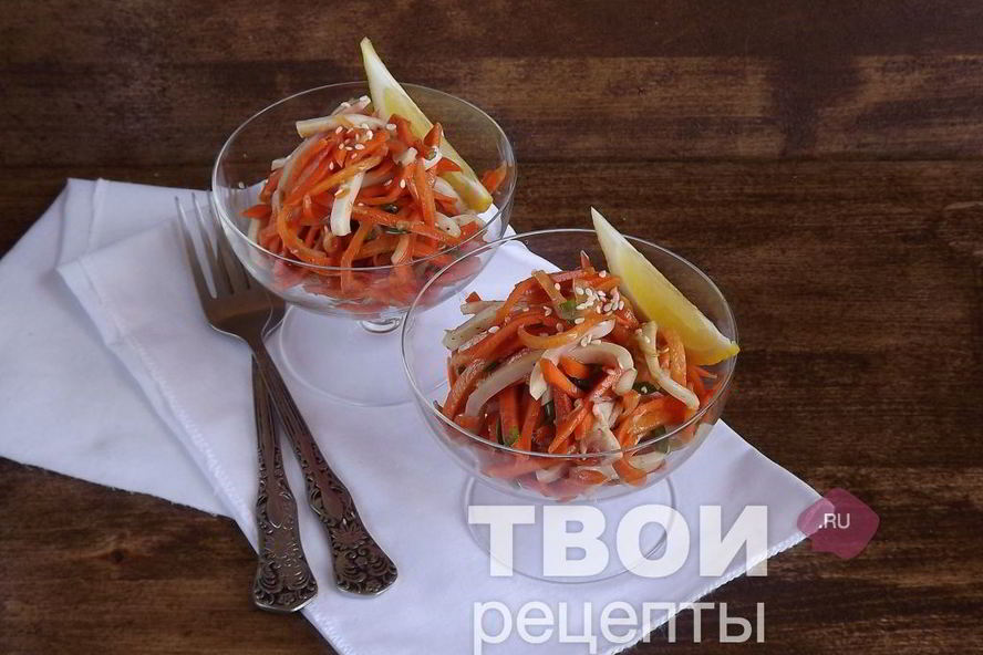 Рецепт моркови с кальмаром по-корейски